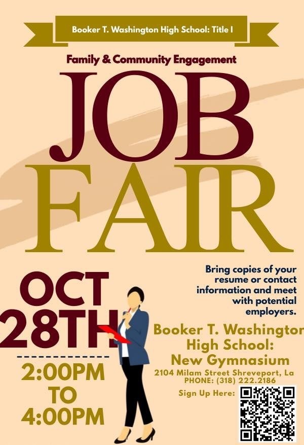 Parents: BTW Volunteers of America is hosting a family & community engagement job fair. Job fair will take place on today, Oct. 28th, 2022 from 2:00 PM to 4:00 PM in our New Gymnasium. 