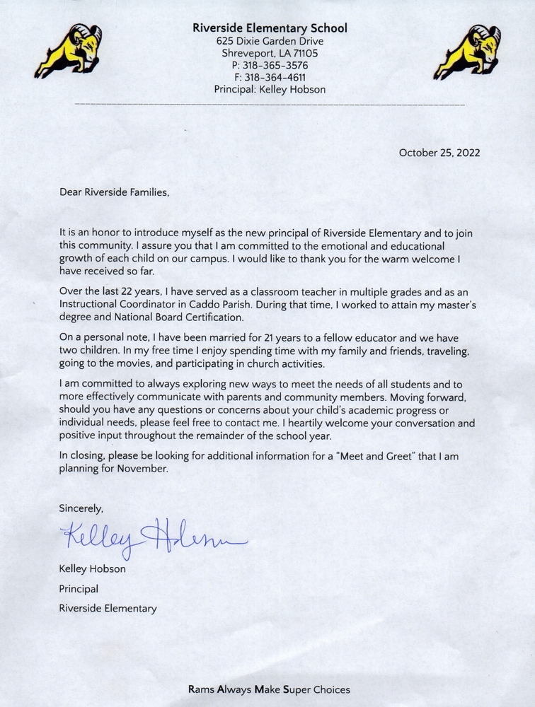 Mrs. Kelley Hobson Intro letter